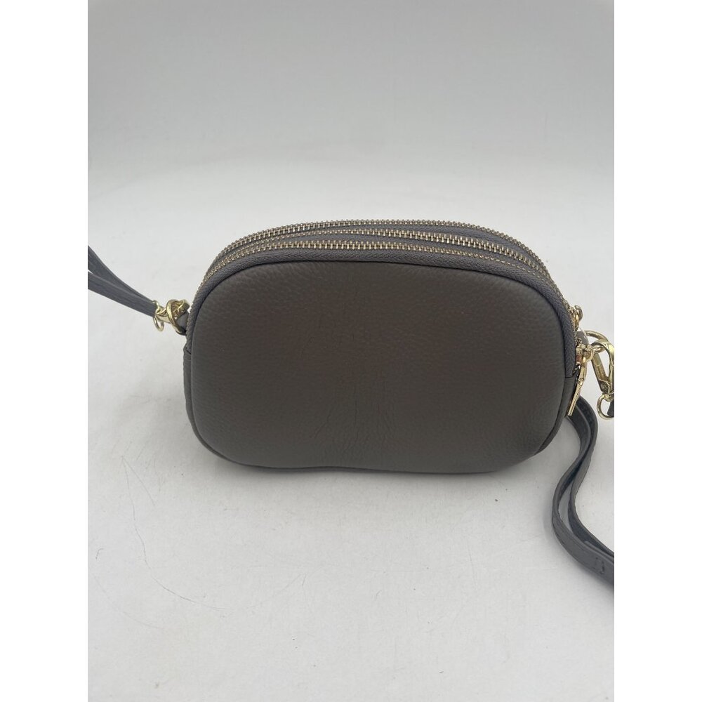Brown Faux Leather Crossbody Bag With Gold Double Zippers & Antler Logo - Picture 4 of 12